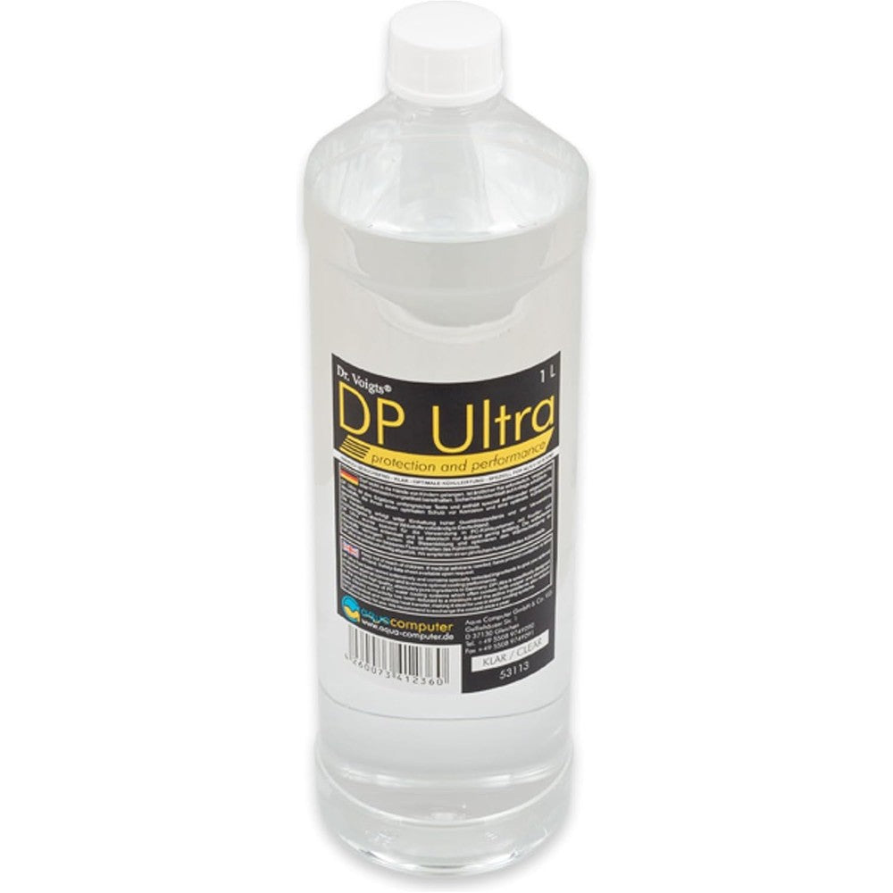Aqua Computer Double Protect Ultra 1 Litre clear liquid cooling coolant bottle front view