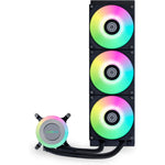 Lian Li Galahad II Lite ARGB Liquid CPU Cooler front view highlighting the black three hundred sixty millimeter radiator and three pre-installed fans
