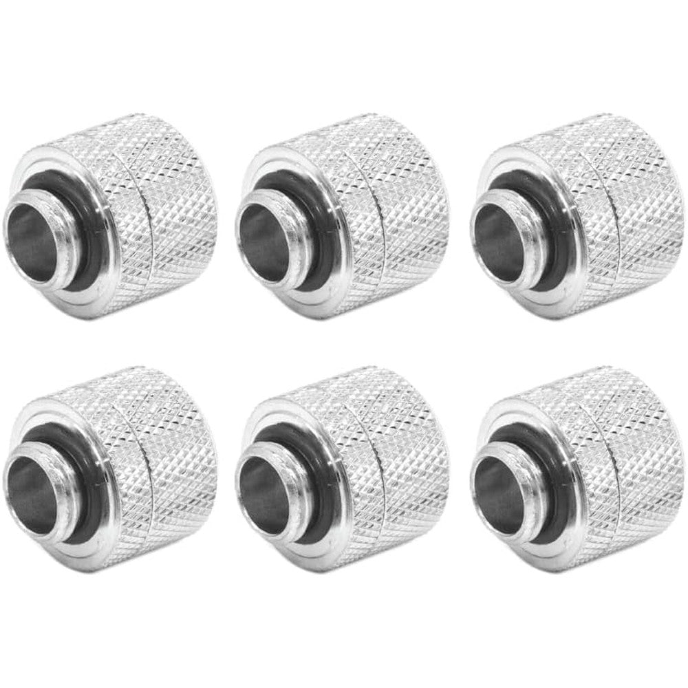 greenDracaena hard tubing compression fitting six count pack front view premium silver liquid cooling hardware