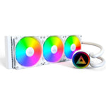 Montech LightFlow ARGB 360 liquid CPU cooler white front view showcasing the 360mm radiator and triple fans.