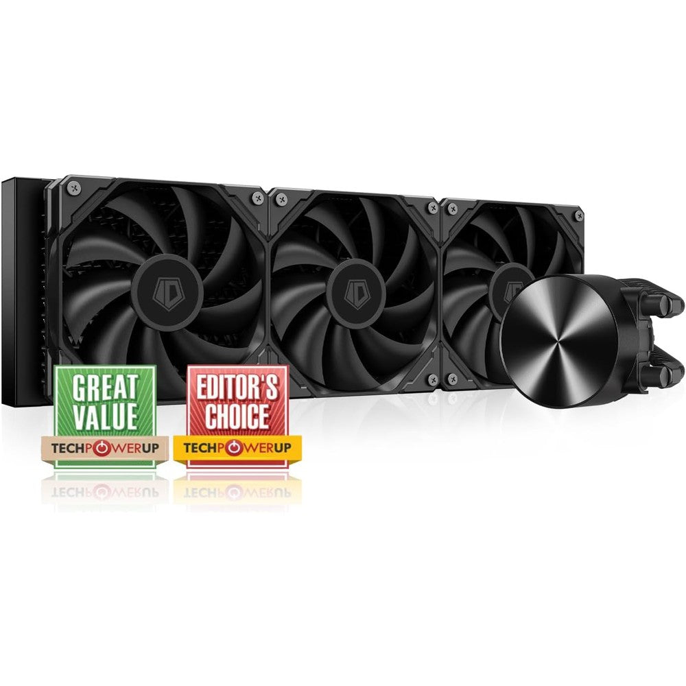 ID-COOLING FX360 PRO liquid CPU cooler front view showing the 360mm radiator and three high-efficiency fans.
