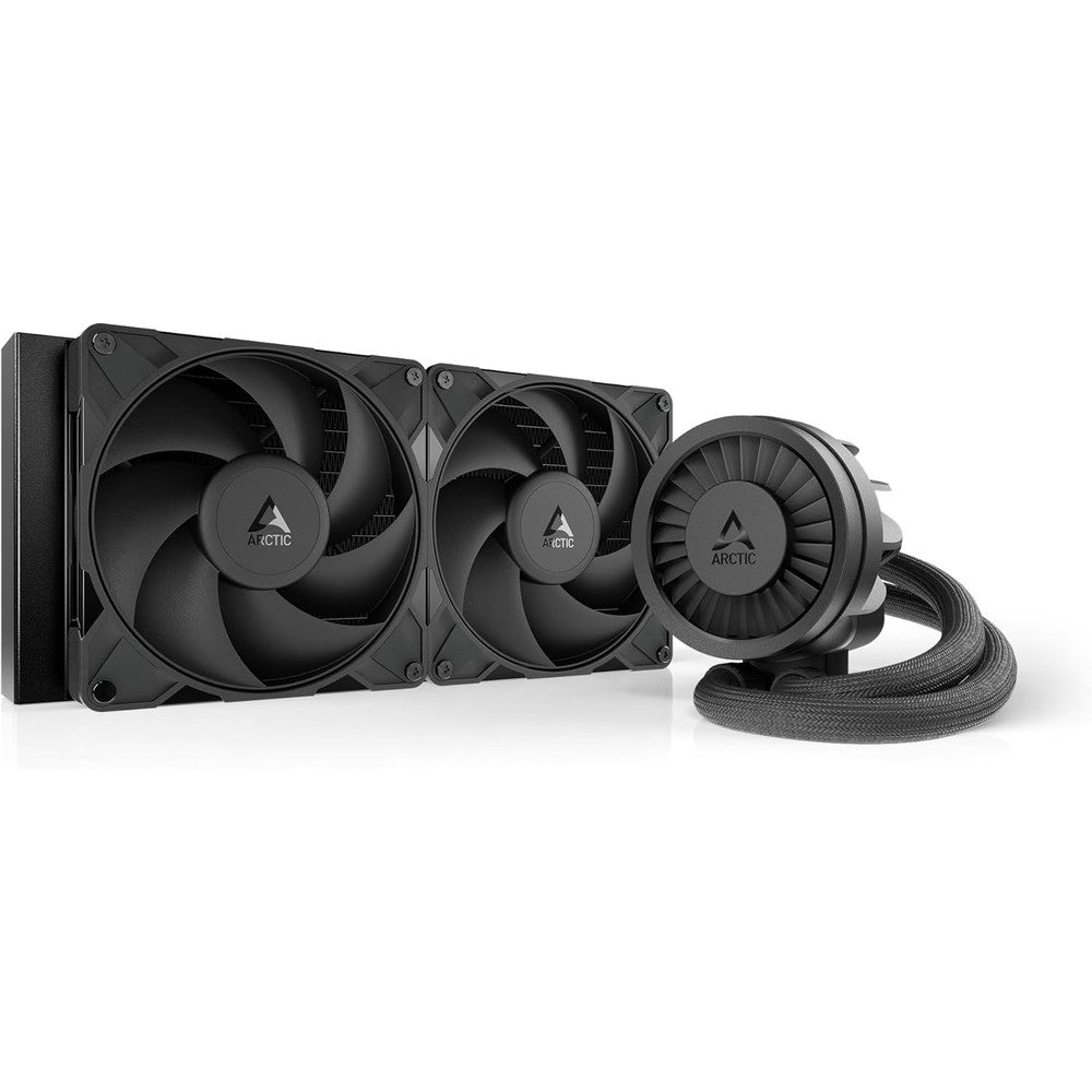 ARCTIC Liquid Freezer III Pro 280 front view showcasing the black pump block and dual fans.