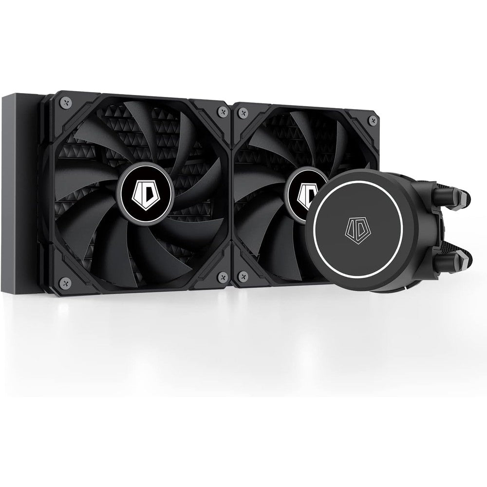 ID-COOLING FROSTFLOW X 240 liquid CPU water cooler front view showcasing the radiator and dual fans