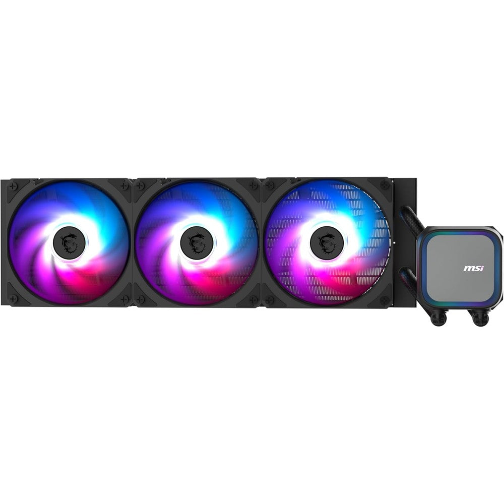MSI MAG Coreliquid A13 360 premium CPU liquid cooler front view showing radiator and ARGB fans.