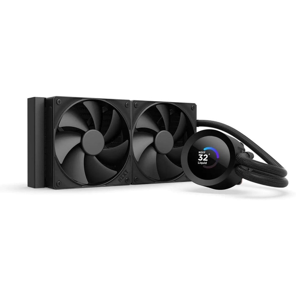 NZXT Kraken Plus 240 liquid CPU cooler front view showing the 240mm radiator and pump block