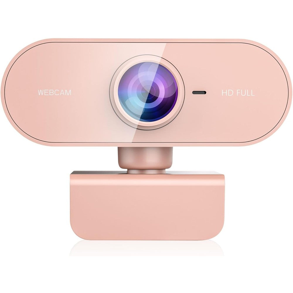 FWV pink 1080p HD webcam front view showing wide angle lens