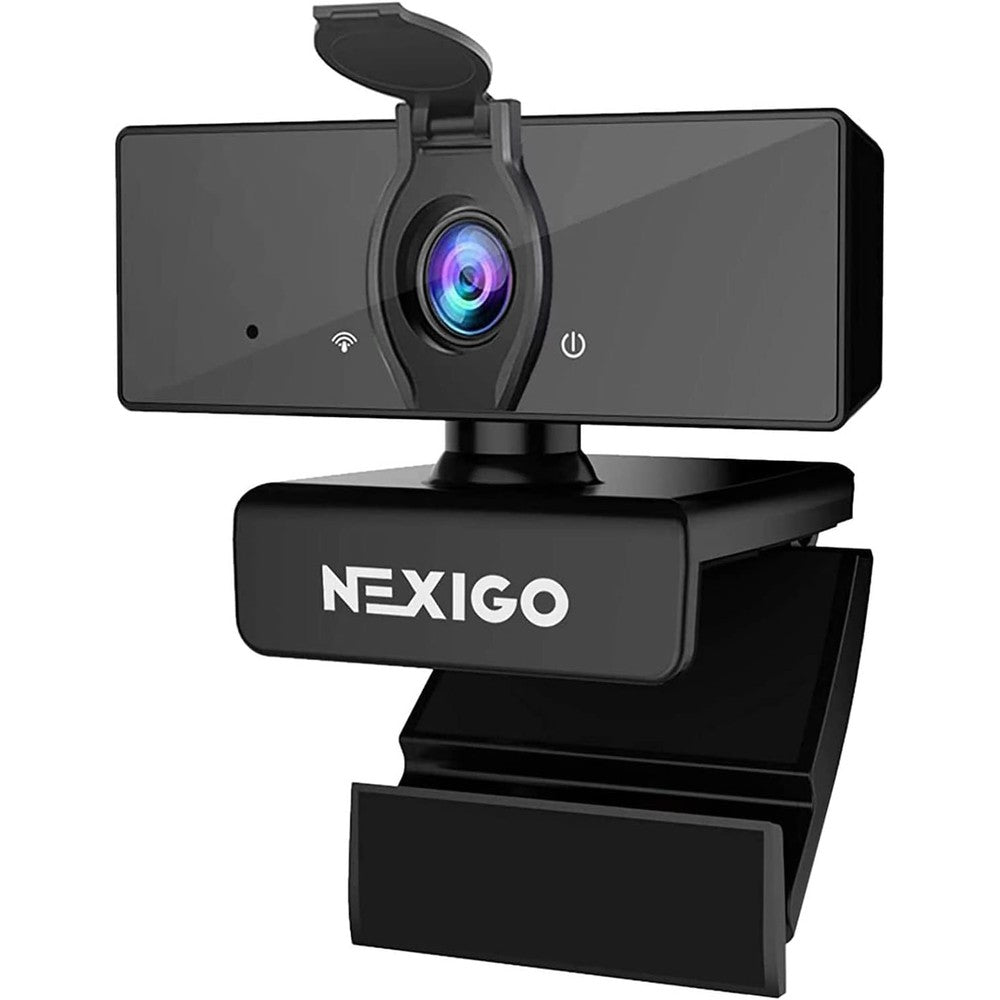 NexiGo N660 1080P Business Webcam front view showing the dual microphones and lens setup.