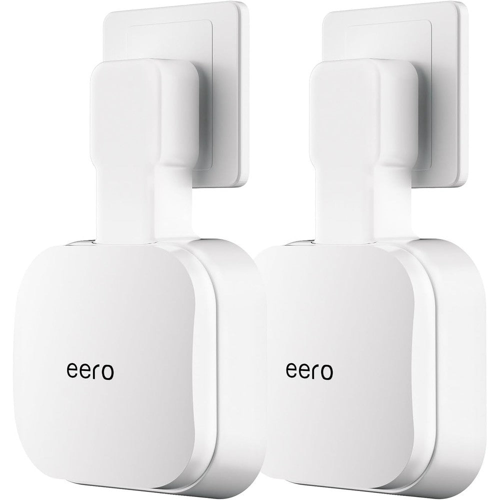 SENLEG eero 7 wall mount front view holding mesh router on a standard white outlet plug
