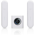 AmpliFi HD Whole Home Mesh WiFi System main white touchscreen router and two plug-in mesh points front view
