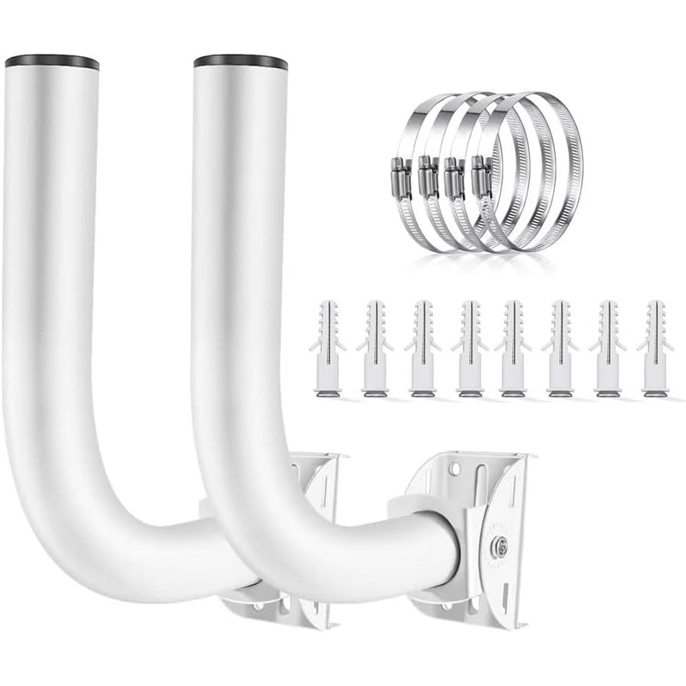 Slinkdsco universal wireless bridge bracket mount kit front view of the white outdoor steel poles.