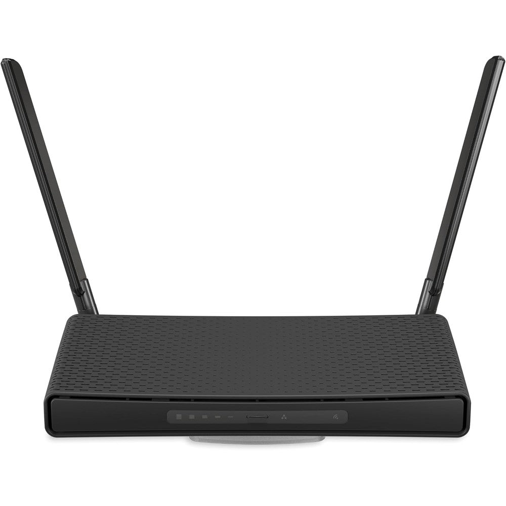 MikroTik hAP ax3 wireless router front view showing external antennas
