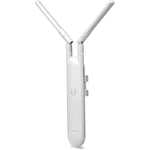 Ubiquiti Networks UniFi AC Mesh access point front view showing sleek white finish and dual antennas.