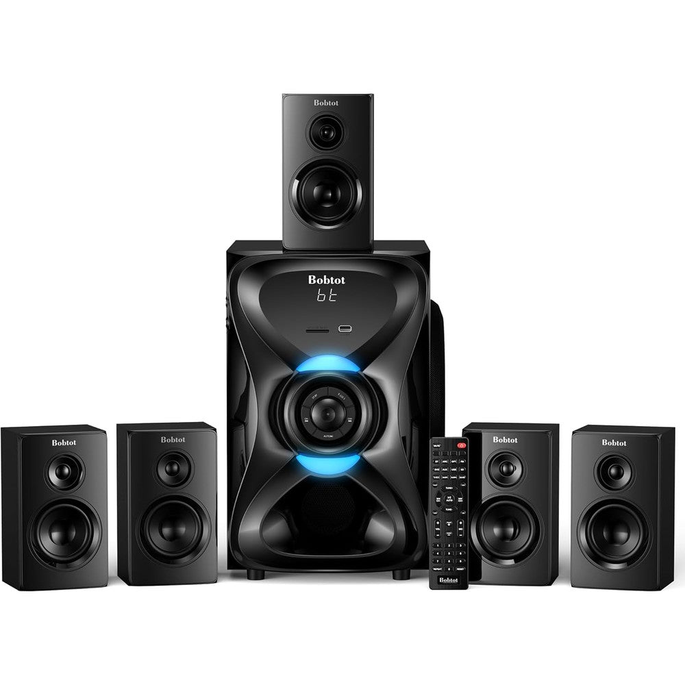 Bobtot Surround Sound Systems Wireless Rear Satellite Speakers 1000W Peak Deep Bass 8 Inch Subwoofer 5.1/2.1 Channel Home Theater System With HDMI ...