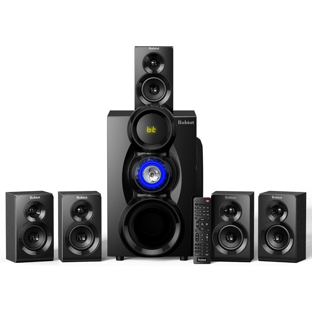 Bobtot Wireless Surround Sound System Home Theater System With One Thousand Watts Peak Power Eight Inch Subwoofer Five Point One Channel Audio