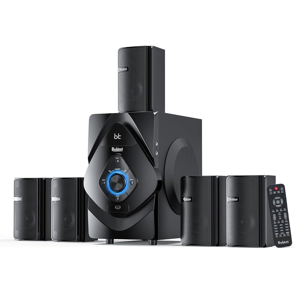 Bobtot Surround Sound Home Theater System With Wireless Rear Satellite Speakers 800 Watts 6.5 Inch Subwoofer 5.1 And 2.1 Channel Bluetooth Input