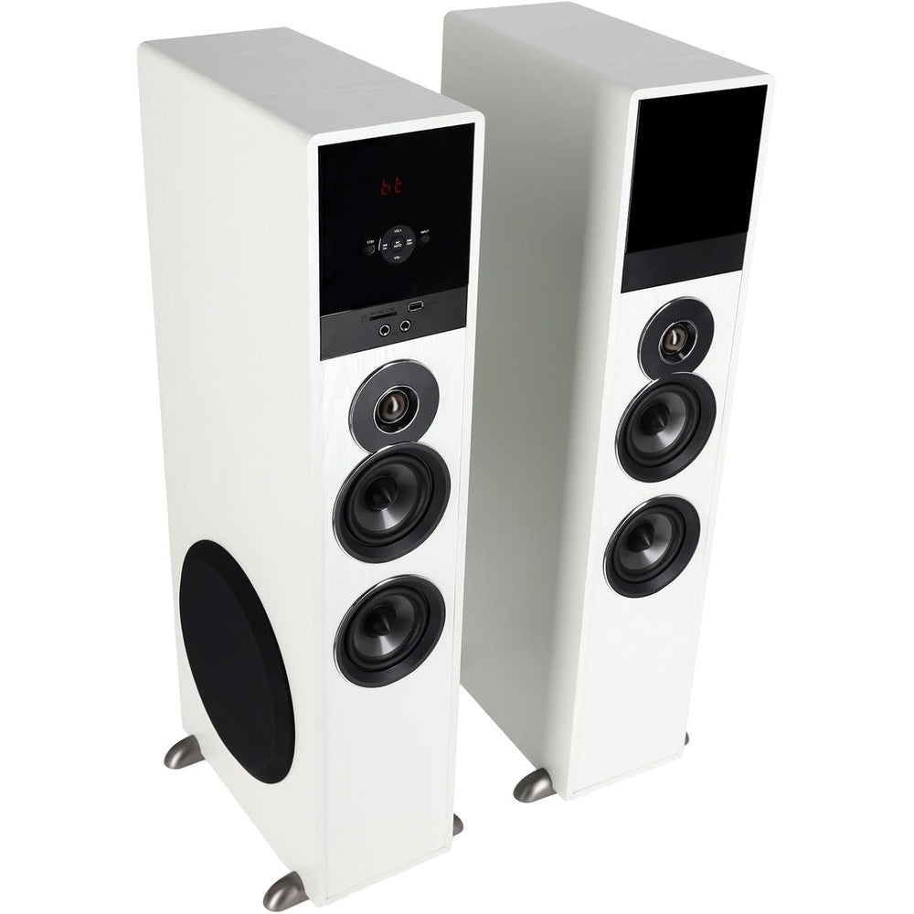 Rockville TM80W White Powered Home Theater Tower Speaker System With Eight Inch Subwoofers Bluetooth Karaoke Compatibility And Remote Control