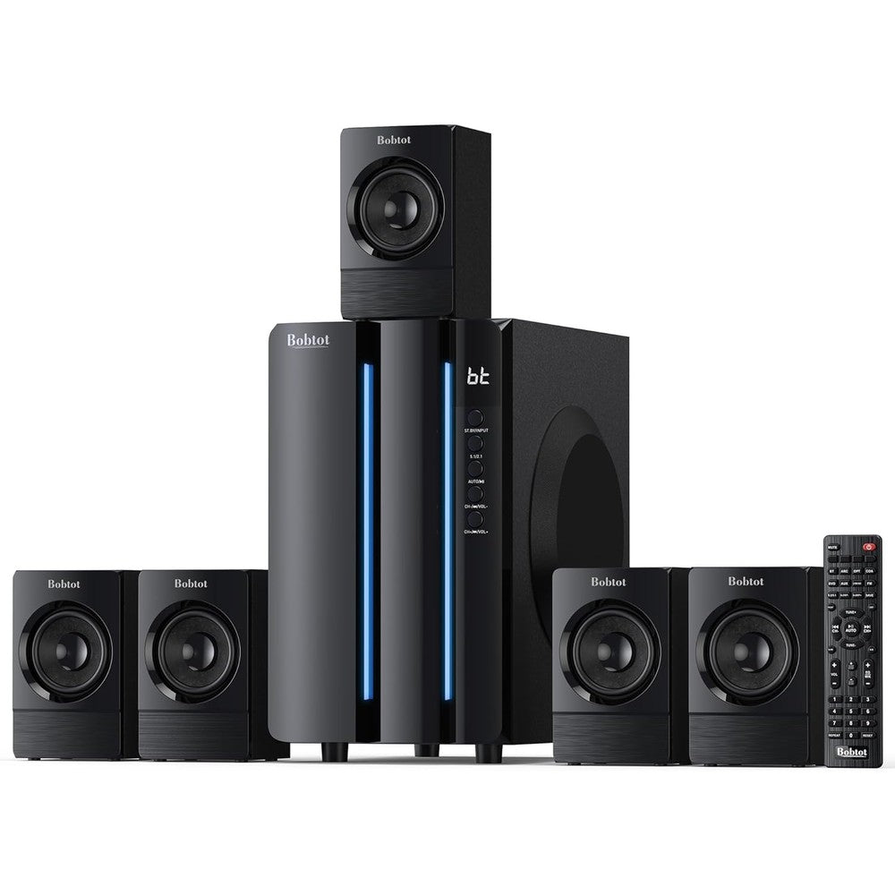 Bobtot Surround Sound Systems Home Theater System With 800 Watts Peak Power 6.5 Inch Subwoofer And 5.1 or 2.1 Wired Stereo Speakers B701D