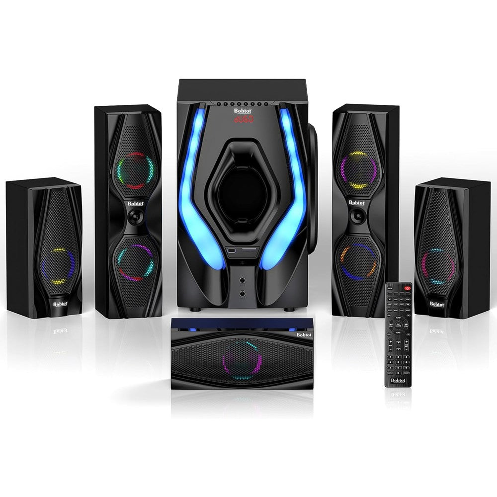 Bobtot Surround Sound Systems Home Theater System 1200 Watts Peak Power 10 Inch Subwoofer 5.1 Or 2.1 Wired Audio Speakers