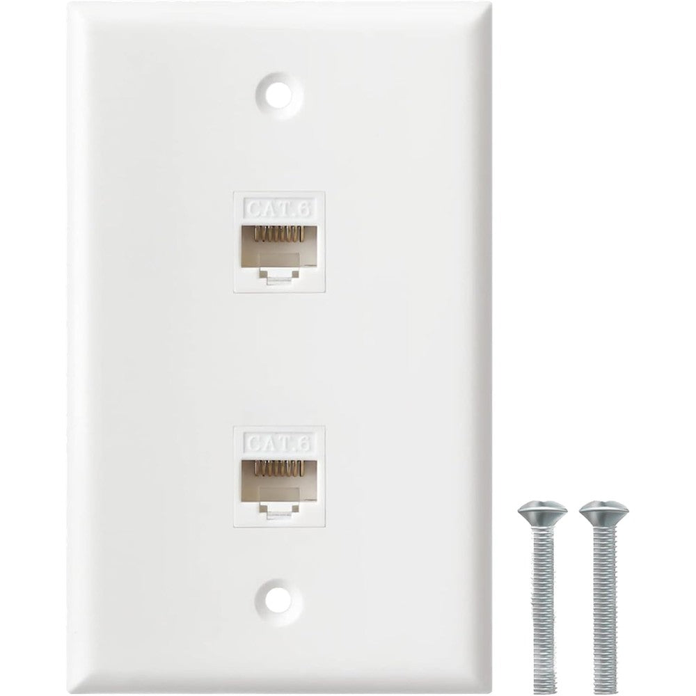 EastStarTech Ethernet wall plate front view showing two white Cat6 RJ45 network ports