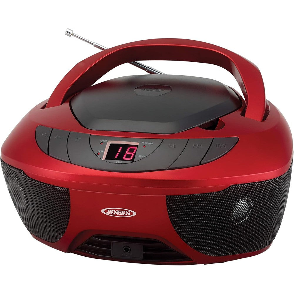 Jensen CD-475R Portable Sport Stereo Boombox CD Player With AM/FM Radio And Auxiliary Input In Red Limited Edition - Image 1