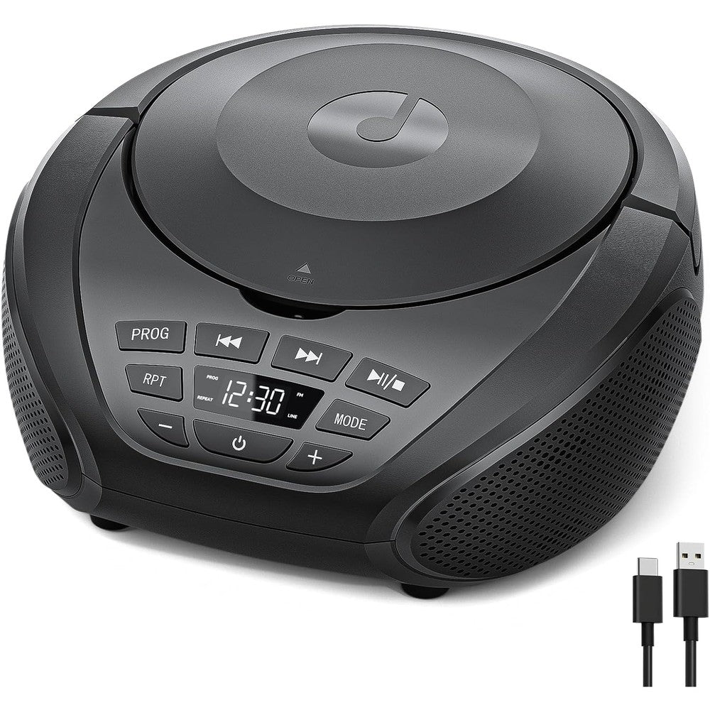 Gueray portable CD player boombox front view with speakers