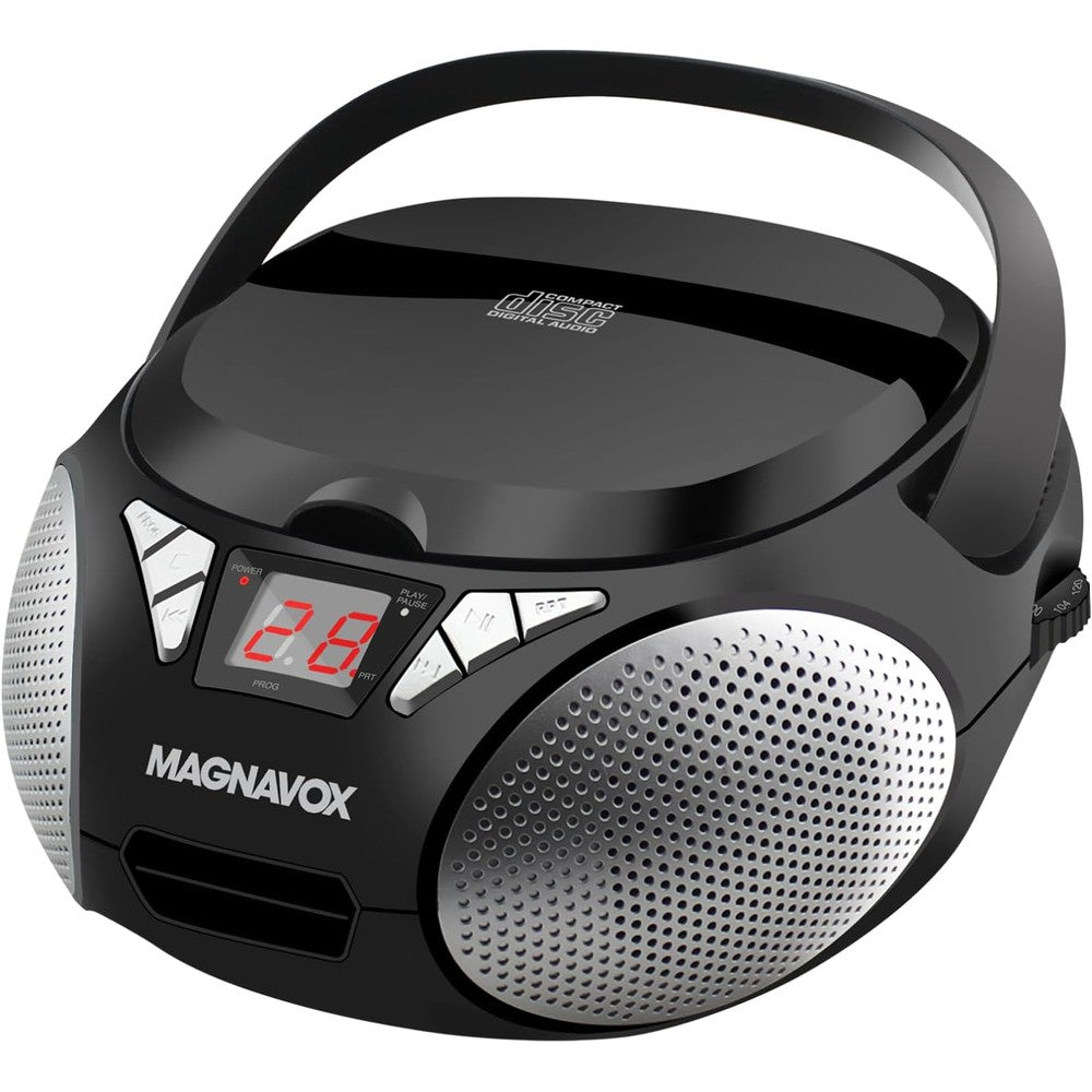 Magnavox MD6924 portable CD boombox front view in black finish