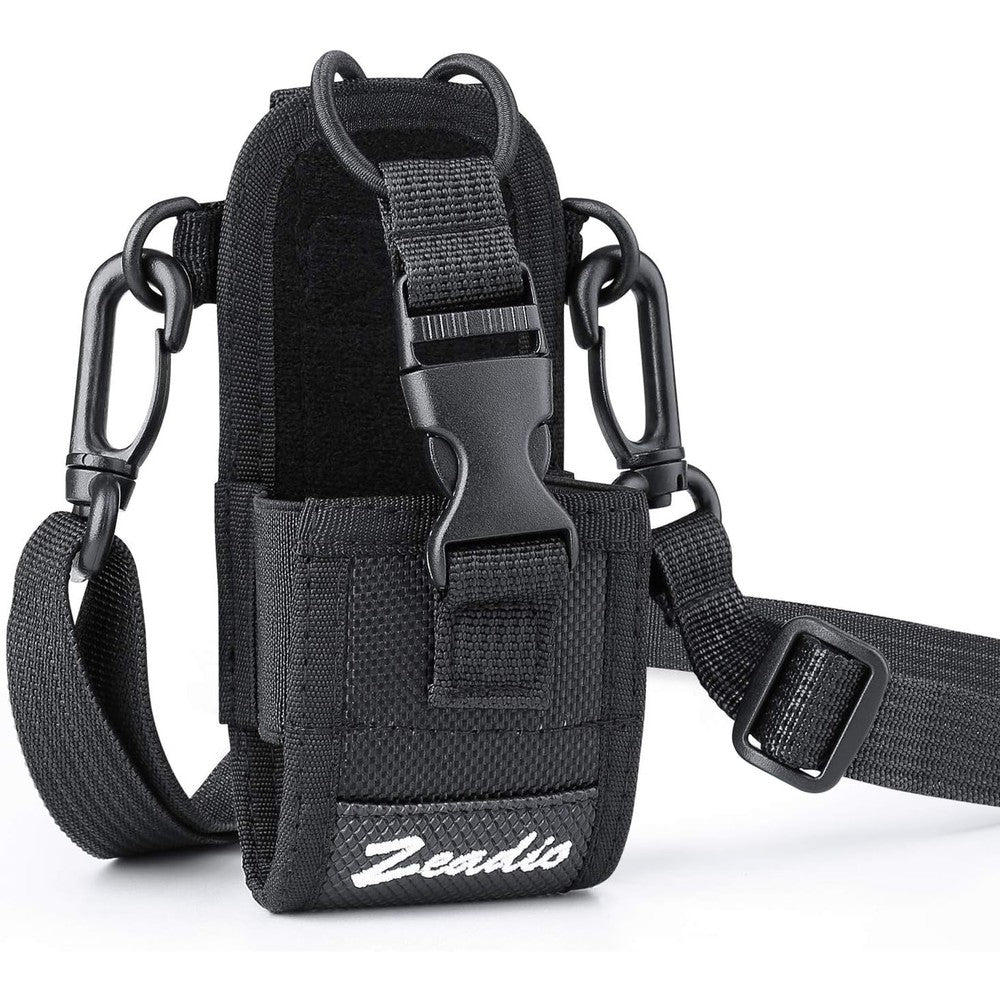Zeadio versatile two way radio case front view showcasing durable black nylon holster design