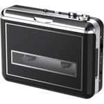 Mersoco portable cassette player and tape converter front view showing retro black casing and control buttons.