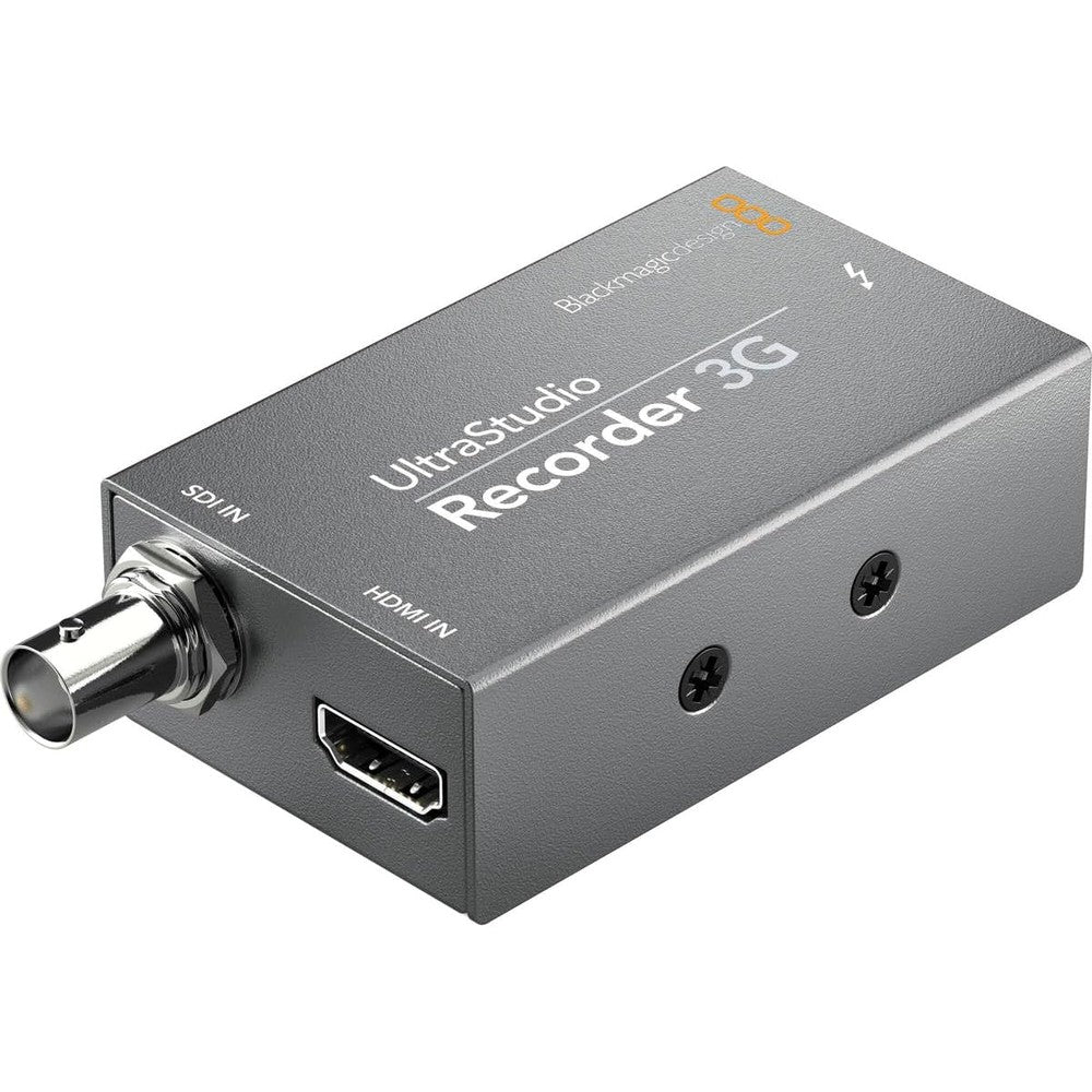 Blackmagic Design UltraStudio Recorder 3G compact video capture card front view showing the sleek black metallic finish.