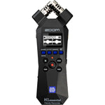 Zoom H1essential stereo handy recorder front view showcasing the X/Y microphones and recording interface for portable studio recording.