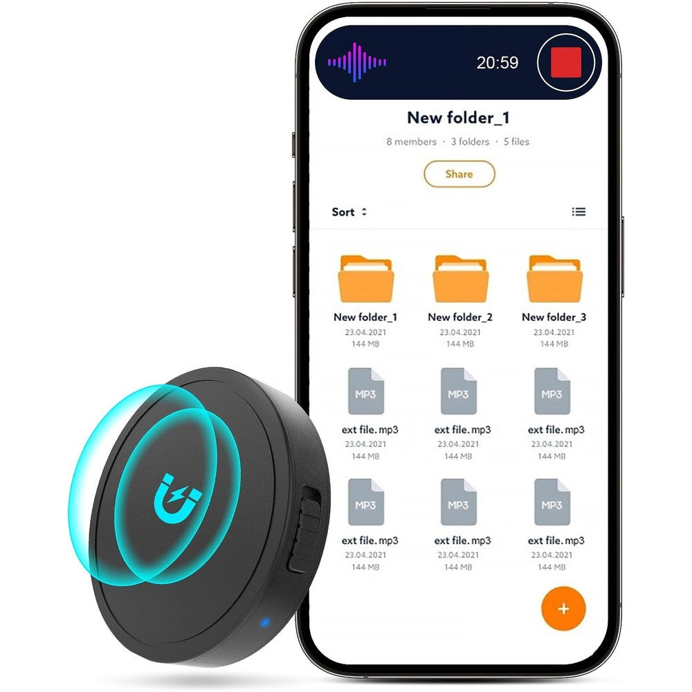 Nanezan 128GB Magnetic Voice Activated Recorder front view showing premium zinc-alloy finish