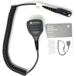 Motorola PMMN4025 IMPRES remote speaker microphone front view showing black grill and heavy duty build