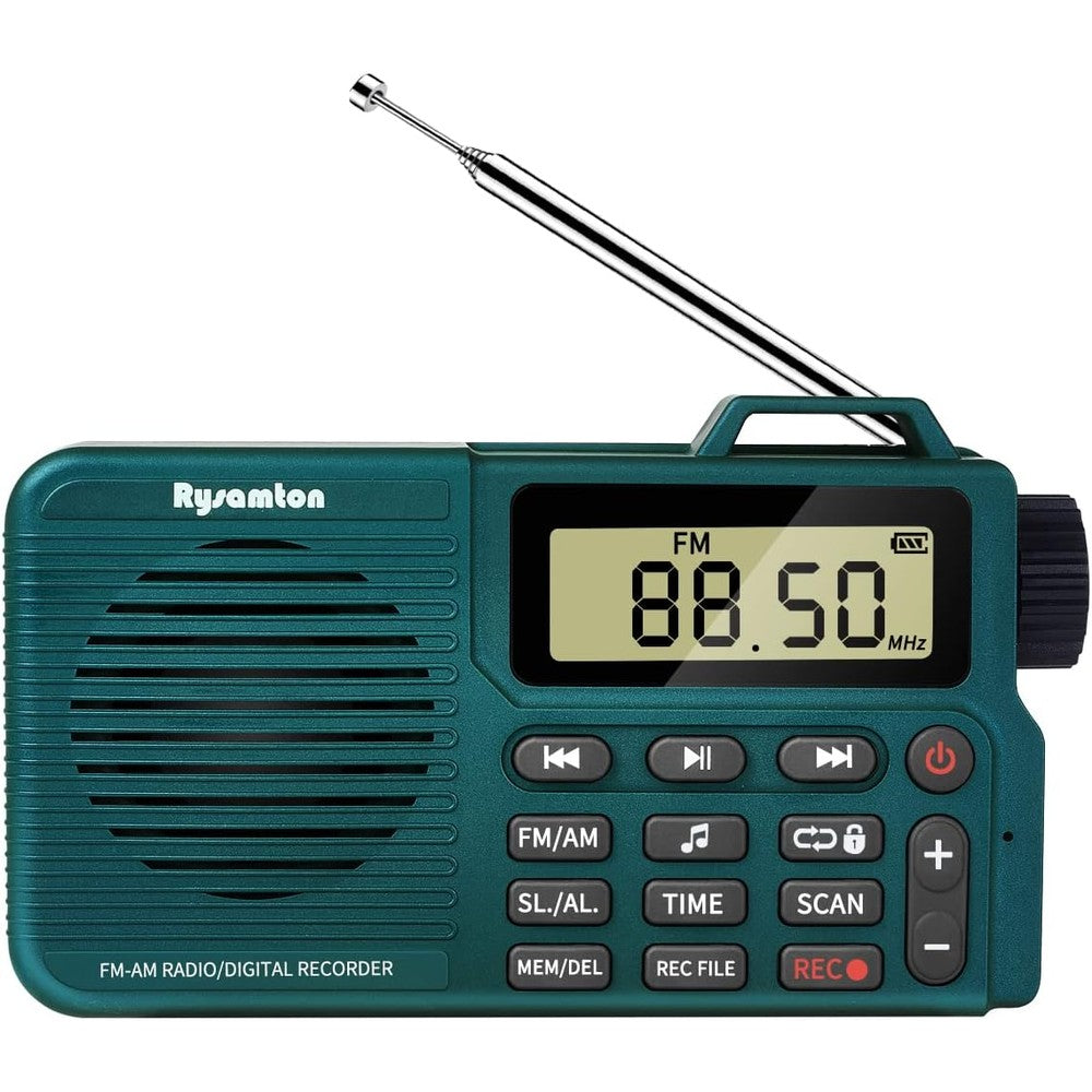 Rysamton portable AM/FM radio digital recorder front view