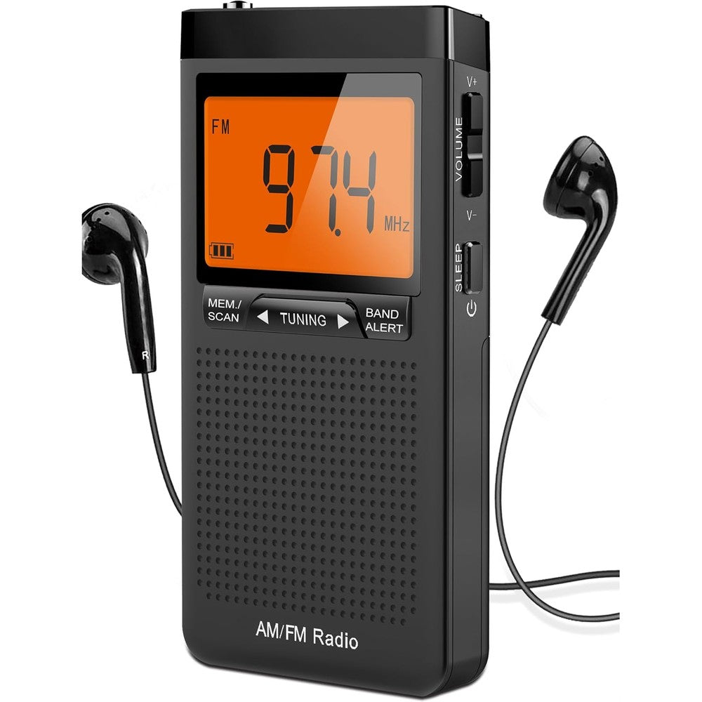 Jazmm portable AM FM radio front view with large LCD screen