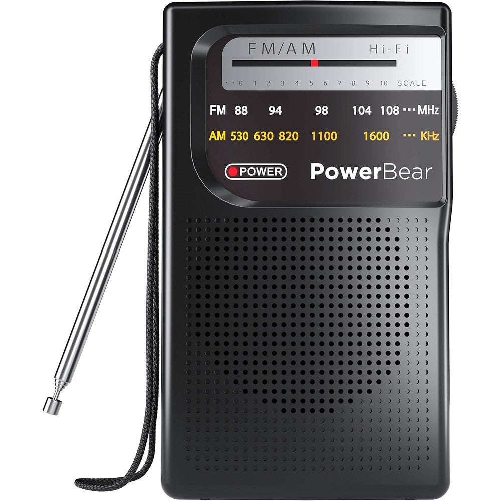 PowerBear portable AM FM radio front view handheld device