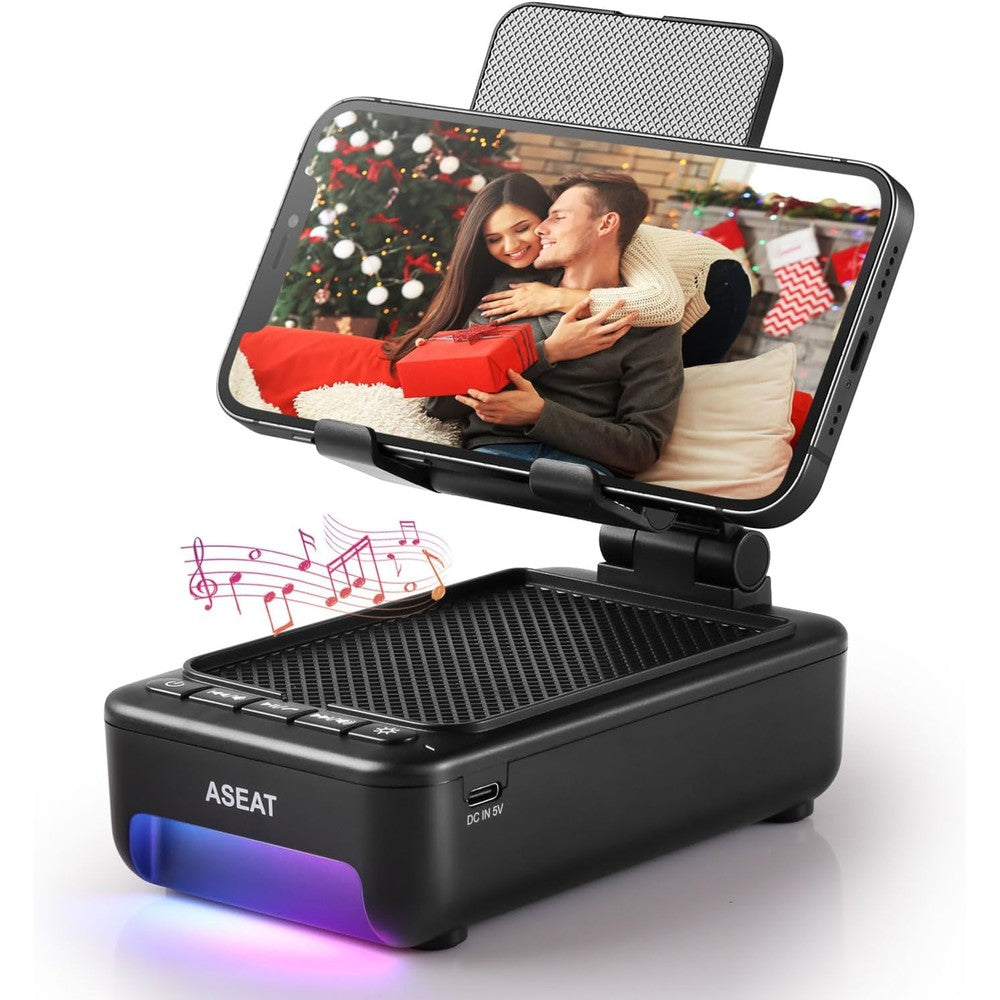 Aseat bluetooth speaker and phone stand black front view