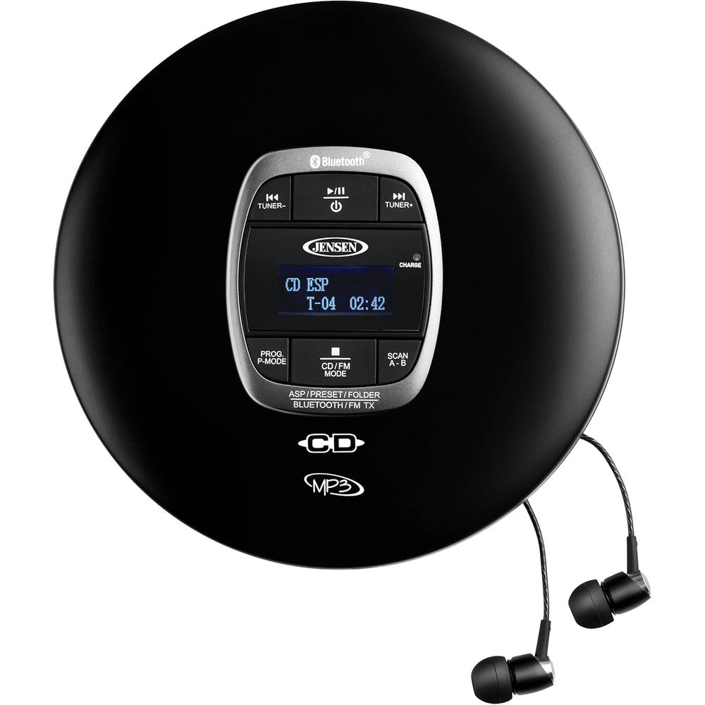 Jensen portable CD player matte black front view