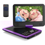 Yoton portable DVD player front view showing purple chassis and swivel screen