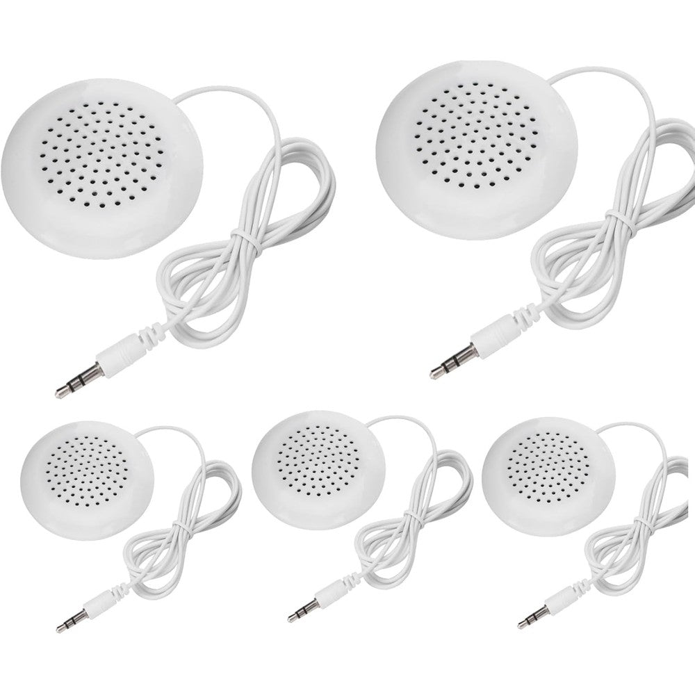 HilBeliFU 5Pcs Pillow Speakers for Sleeping Set front view of five white mini disc speakers