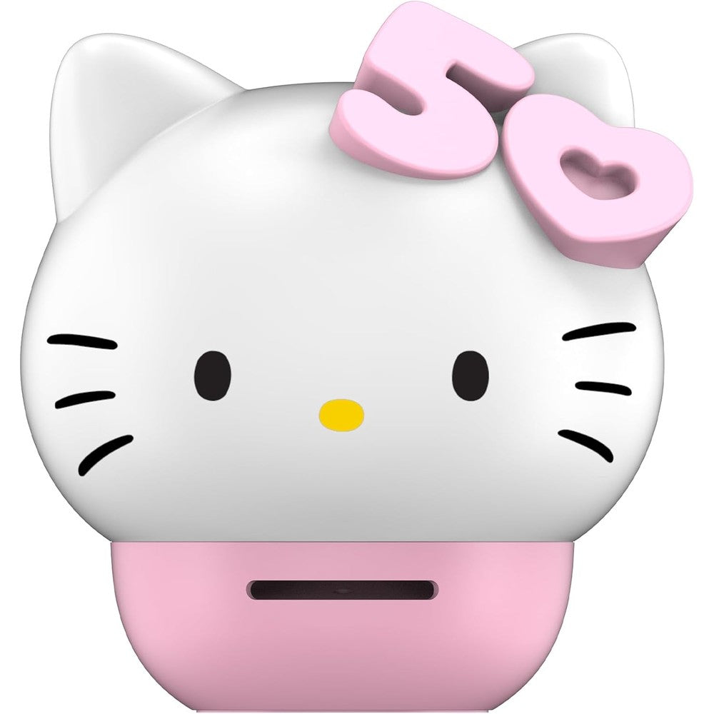 Hello Kitty 50th Anniversary Bluetooth Speaker front view showing the character design and pink bow accent.