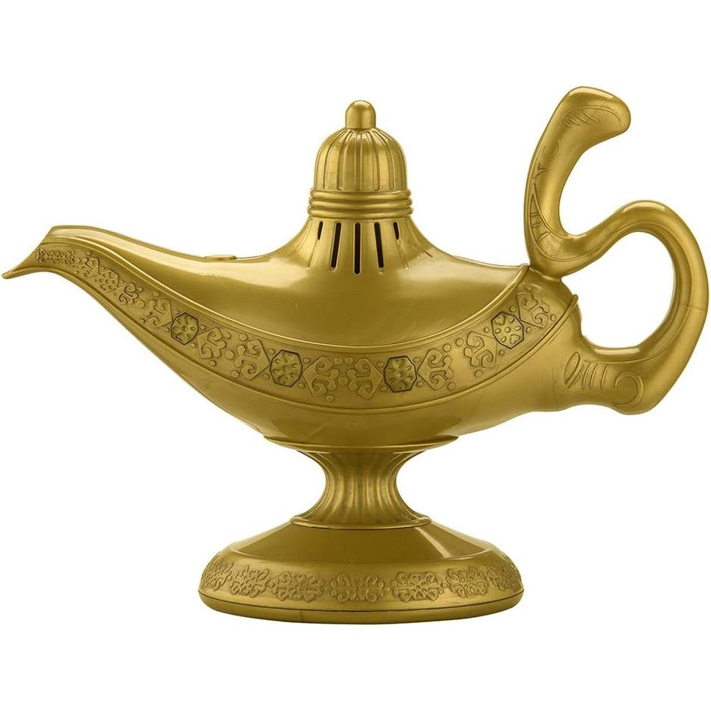 eKids Disney Aladdin Genie Lamp Speaker front view showing matte gold finish and embossed details.
