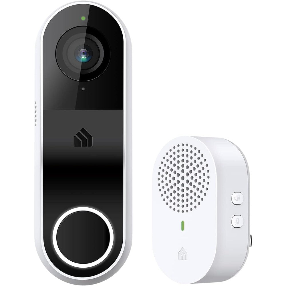 Tapo Kasa Smart Video Doorbell Camera KD110 front view showing sleek white and black design.