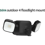 Blink Outdoor 4 Floodlight Mount front view showcasing dual adjustable LED panels in black.