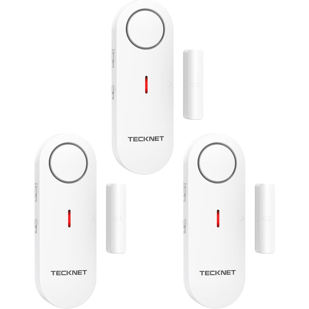 TECKNET wireless door alarm three pack front view for home security