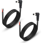 Gintooyun 90 Degree DC Power Pigtails Cable 2 pack front view showing right angle plug and bare wires