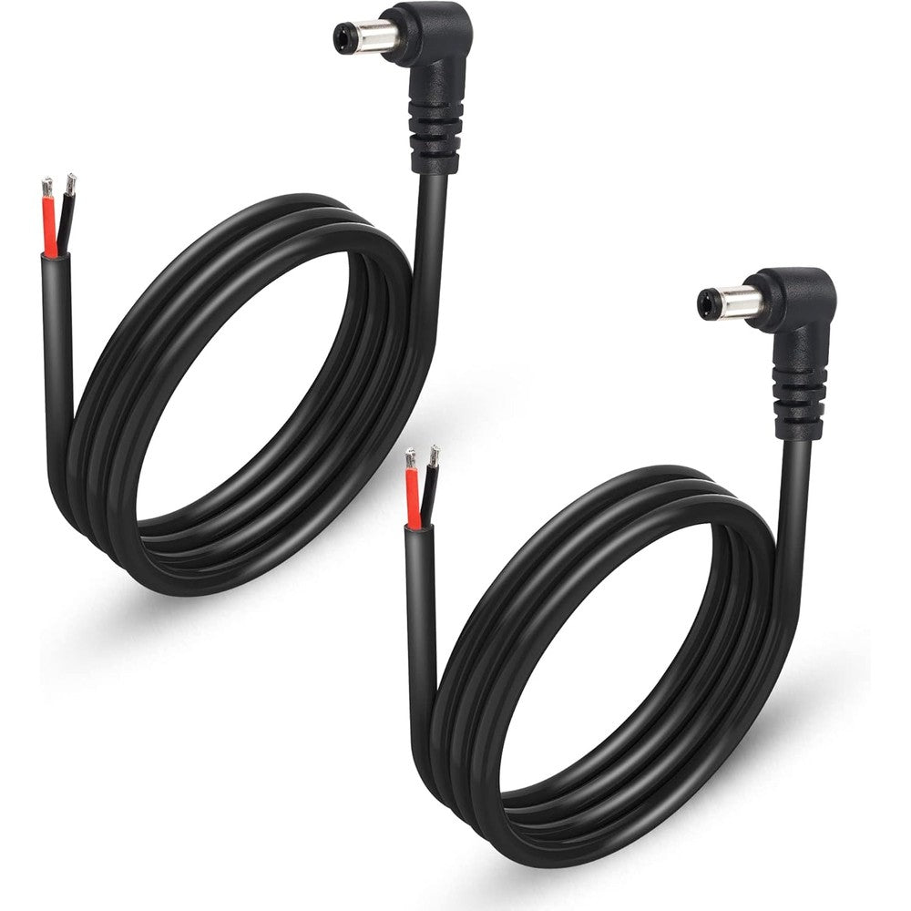 Gintooyun 90 Degree DC Power Pigtails Cable 2 pack front view showing right angle plug and bare wires