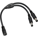 Plugtul 18AWG DC power splitter cable front view showing 1 female to 2 male connectors.