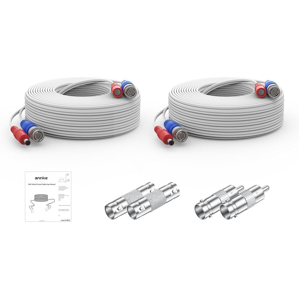 ANNKE 2 Pack Security Camera Cable front view showing pre terminated BNC and power connectors.