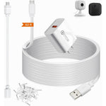 Weishan 50 feet power extension cable pack front view with white charging block adapter cord and wall mounting clips