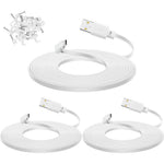 YEAOI three pack ten foot extension cable for wyze cam pan v3 front view showcasing three white flat cords